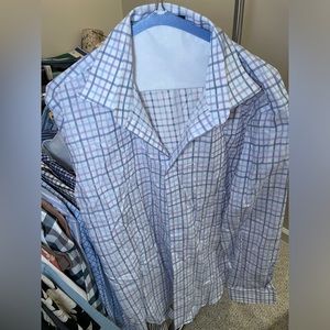 Dress Shirt Men's White Shirt with Purple and Blue Accents - Size 16.5 34-35